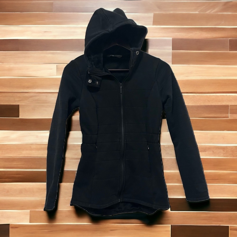 The North Face Quilted Hoodie Jacket Fleece Black Size XS Elastic Waist